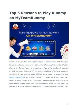 Top 5 Reasons to Play Rummy on MyTeamRummy