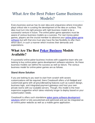 What Are the Best Poker Game Business Models?