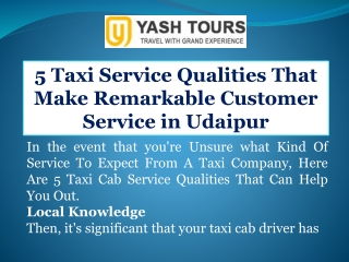 5 Taxi Service Qualities That Make Remarkable Customer Service in Udaipur