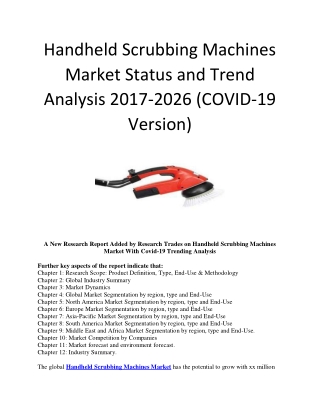 Handheld Scrubbing Machines Market Status and Trend Analysis 2017-2026 (COVID-19 Version)