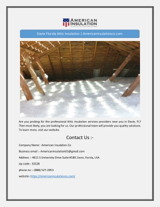 Davie Florida Attic Insulation | Americaninsulationco.com