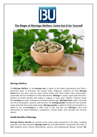 The Magic of Moringa Oleifera- Come See It for Yourself