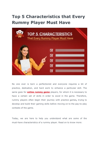 Top 5 Characteristics that Every Rummy Player Must Have