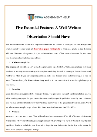 Five Essential Features A Well-Written Dissertation Should Have