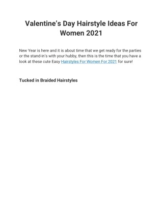Valentine's Day Hairstyle Ideas For Women 2021