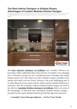 The Best Interior Designer in Kolkata Shares Advantages of Custom Modular Kitchen Designs