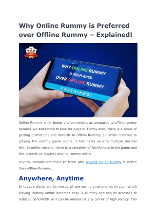 Why Online Rummy is Preferred over Offline Rummy