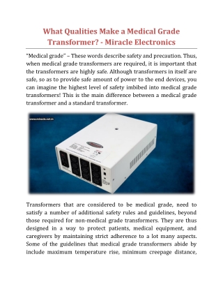 What Qualities Make a Medical Grade Transformer - Miracle Electronics