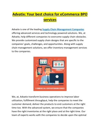 Advatix: Your best choice for eCommerce BPO services