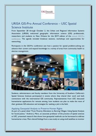 URISA GIS-Pro Annual Conference – USC Spatial Science Institute