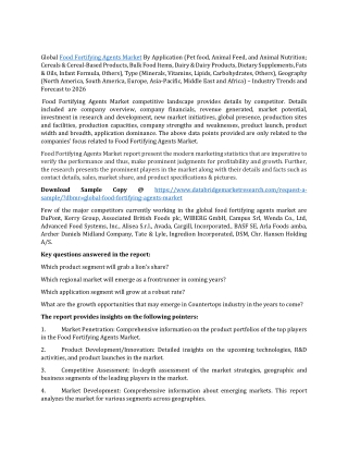 Food Fortifying Agents Market Demands, Analysis, Size, Trends,  by 2026