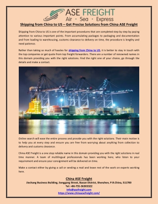 Shipping from China to US – Get Precise Solutions from China ASE Freight