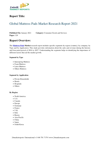 Mattress Pads Market Research Report 2021