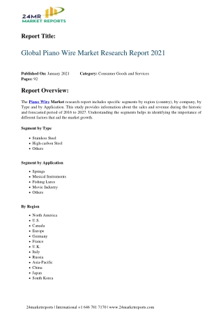 Piano Wire Market Research Report 2021