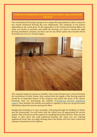 Installer Direct Flooring Makes Hardwood Flooring Installation Calgary A Worthwhile Experience