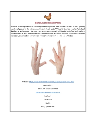 Grade A Halal Brazilian Chicken Paws for sale | Brazilian Chicken Brands