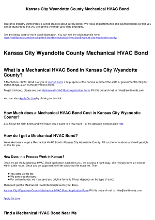 Kansas City Wyandotte County Mechanical HVAC Bond