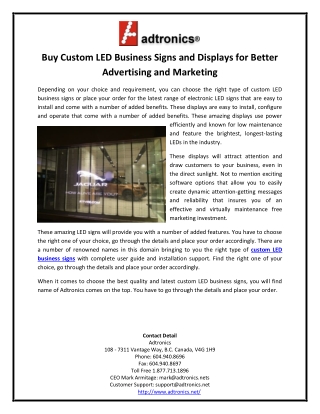 Buy Custom LED Business Signs and Displays for Better Advertising and Marketing