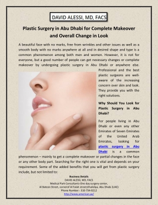 Plastic Surgery in Abu Dhabi for Complete Makeover and Overall Change in Look