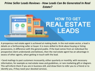 Prime Seller Leads Reviews - How Leads Can Be Generated In Real Estate?