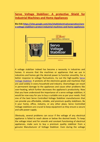 Servo Voltage Stabilizer For Industrial Machines
