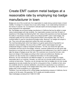 Create EMT custom metal badges at a reasonable rate by employing top badge manufacturer in town