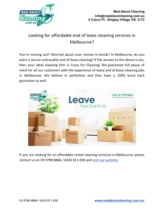 Looking for affordable end of lease cleaning services in Melbourne?