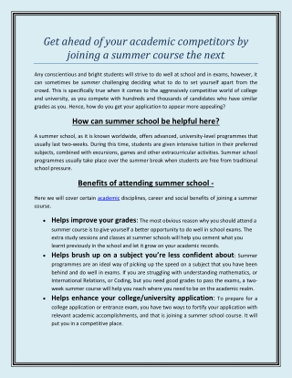 Get ahead of your academic competitors by joining a summer course the next