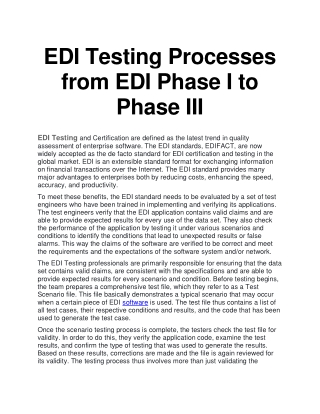 EDI Testing Processes from EDI Phase I to Phase III