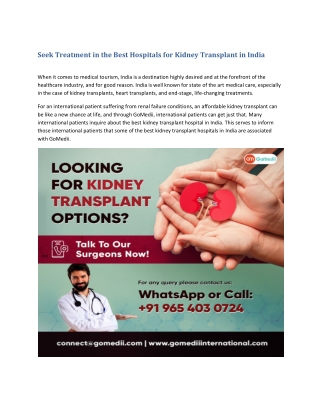Best Kidney Hospitals in India - GoMedii