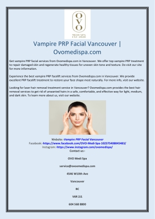 Vampire PRP Facial Vancouver | Ovomedispa.com