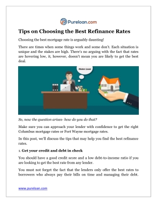 Tips on Choosing the Best Refinance Rates - Pureloan