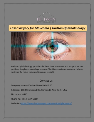 Laser Surgery for Glaucoma | Hudson Ophthalmology