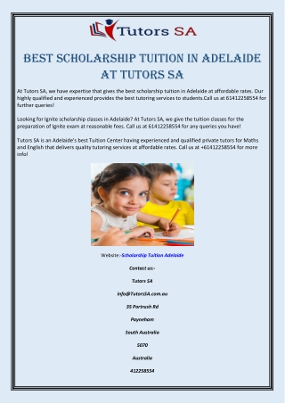 Best Scholarship Tuition in Adelaide at Tutors SA