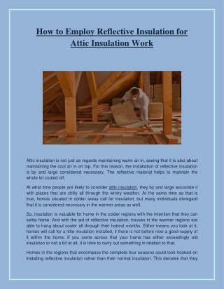 How to Employ Reflective Insulation for Attic Insulation Work