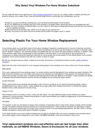 Why Pick Plastic Windows For Window Replacement