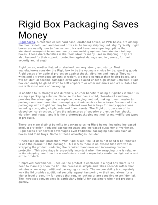 Rigid Box Packaging Saves Money