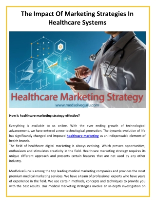 The Impact Of Marketing Strategies In Healthcare Systems