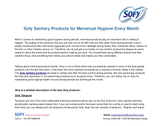 Sofy Sanitary Products for Menstrual Hygiene Every Month
