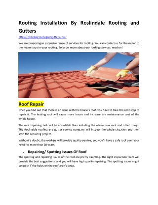 Roofing Installation Ma