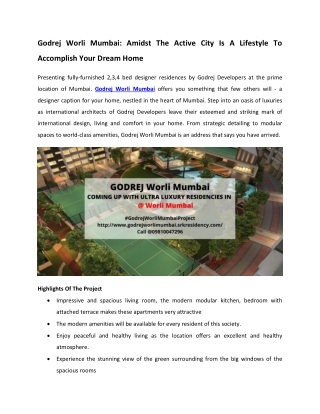 Godrej Worli Mumbai - Spacious Apartments With Spacious Rooms