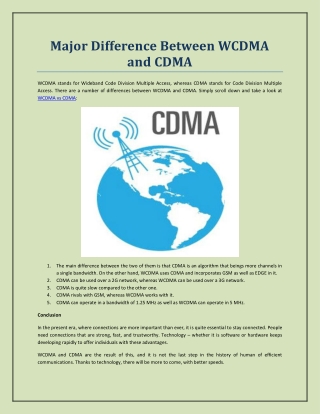 Major Difference Between WCDMA and CDMA