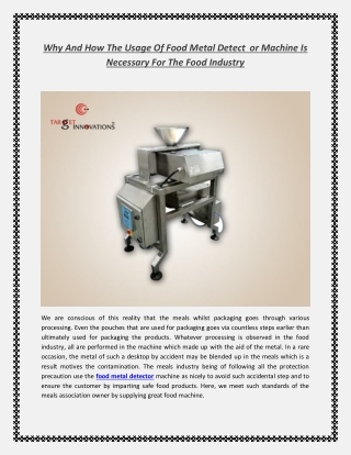 Why And How The Usage Of Food Metal Detector Machine Is Necessary For The Food Industry