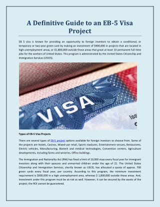 A Definitive Guide to an EB-5 Visa Project