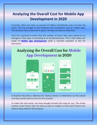 Analyzing the Overall Cost for Mobile App Development in 2020