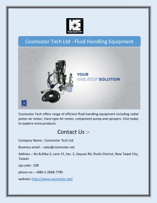 Cosmostar Tech Ltd - Fluid Handling Equipment