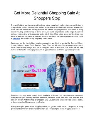 Get More Delightful Shopping Sale At Shoppers Stop