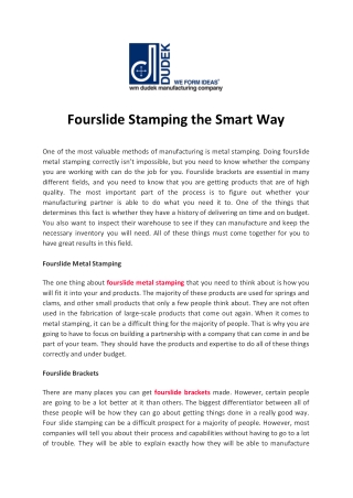 Fourslide Stamping the Smart Way