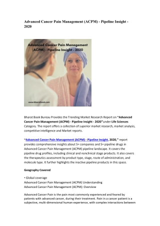 Advanced Cancer Pain Management (ACPM) - Pipeline Insight - 2020