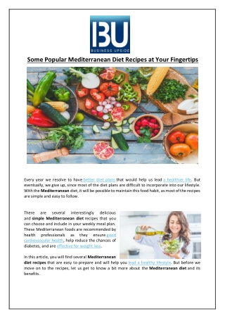 Some Popular Mediterranean Diet Recipes at Your Fingertips